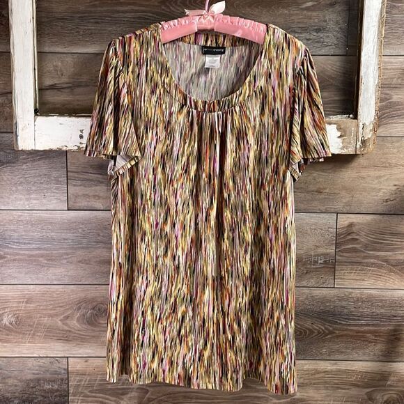 Just My Size JMS Womens Dress Blouse Size 2X 18W/20W Tan Multicolor Office Wear - Picture 1 of 6